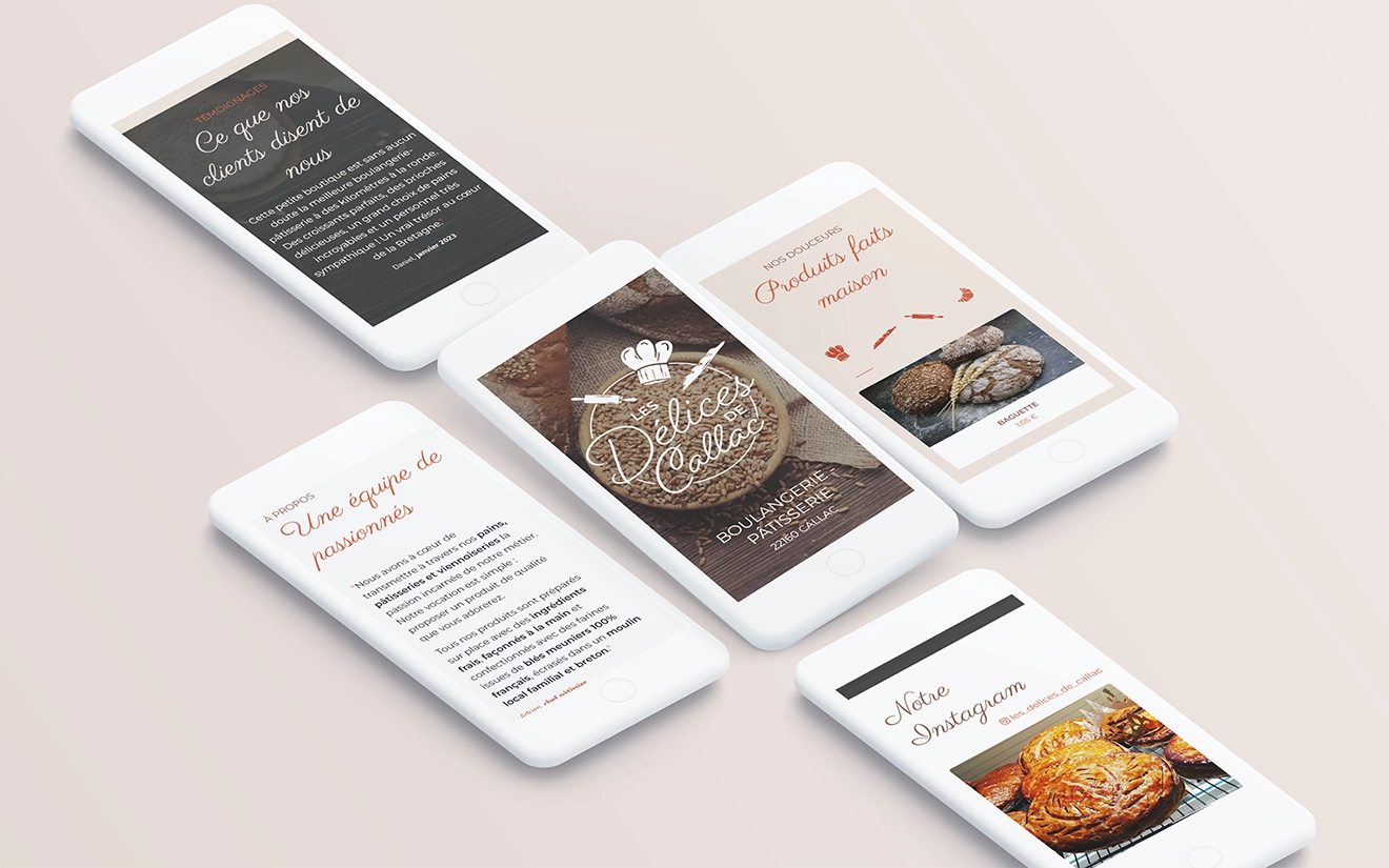 Webdesign mobile réalisé pour la boulangerie Les Délices de Callac