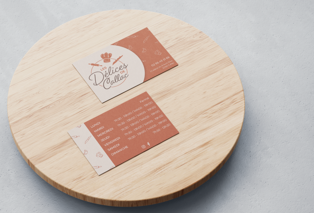 Carte de visite réalisée pour la boulangerie Les Délices de Callac, par la graphiste Mélanie Appéré