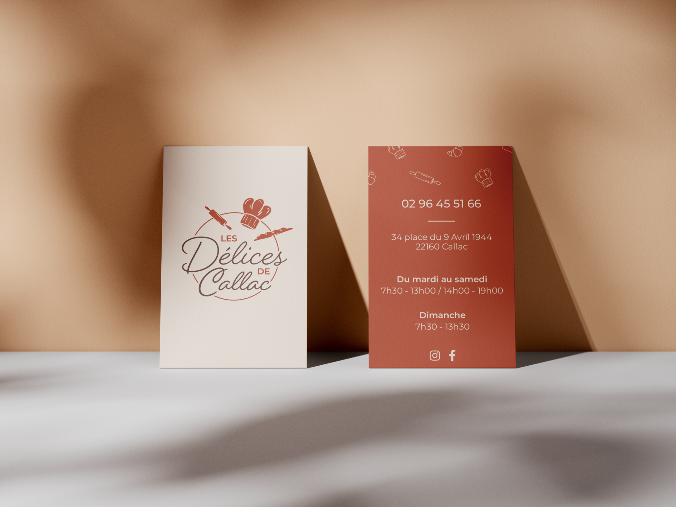 Proposition de carte de visite réalisée pour la boulangerie Les Délices de Callac, par la graphiste Mélanie Appéré