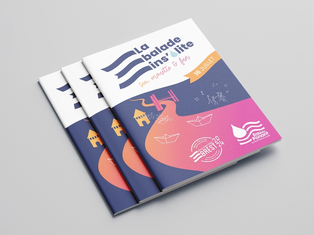 Couverture d'une brochure réalisée pour un évènement organisé par Eau du Ponant et réalisé par la graphiste Mélanie Appéré