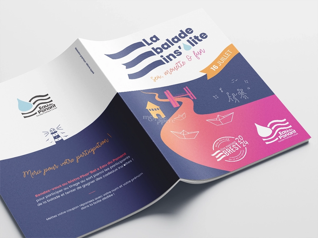 Couverture d'une brochure réalisée pour un évènement organisé par Eau du Ponant et réalisé par la graphiste Mélanie Appéré