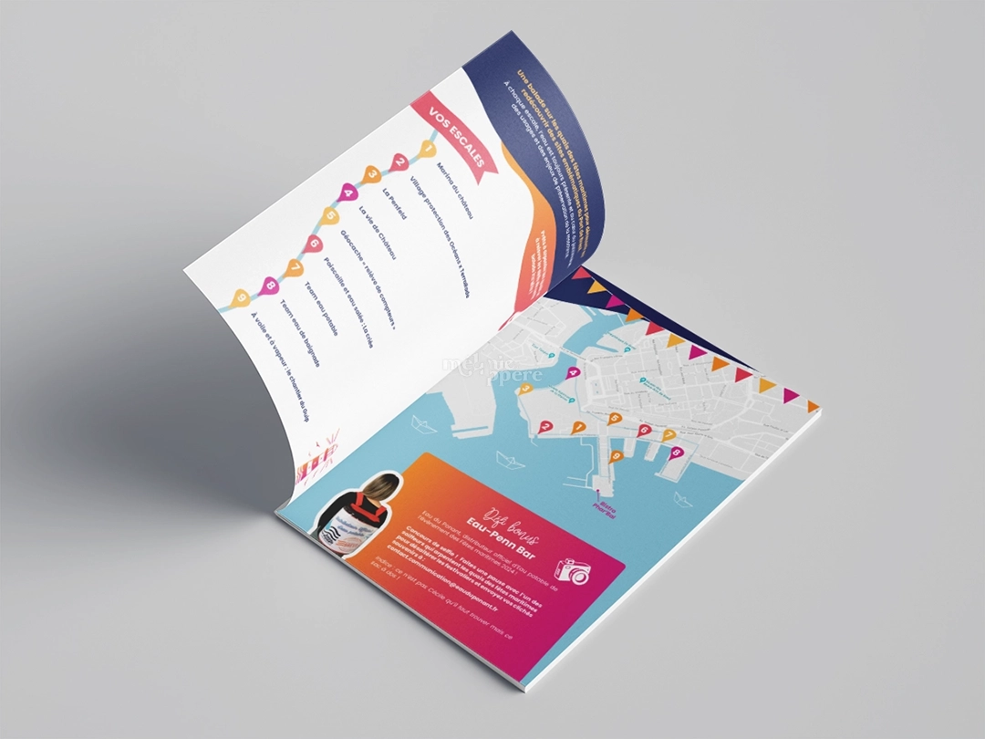 Extrait d'une brochure réalisée pour un évènement organisé par Eau du Ponant et réalisé par la graphiste Mélanie Appéré
