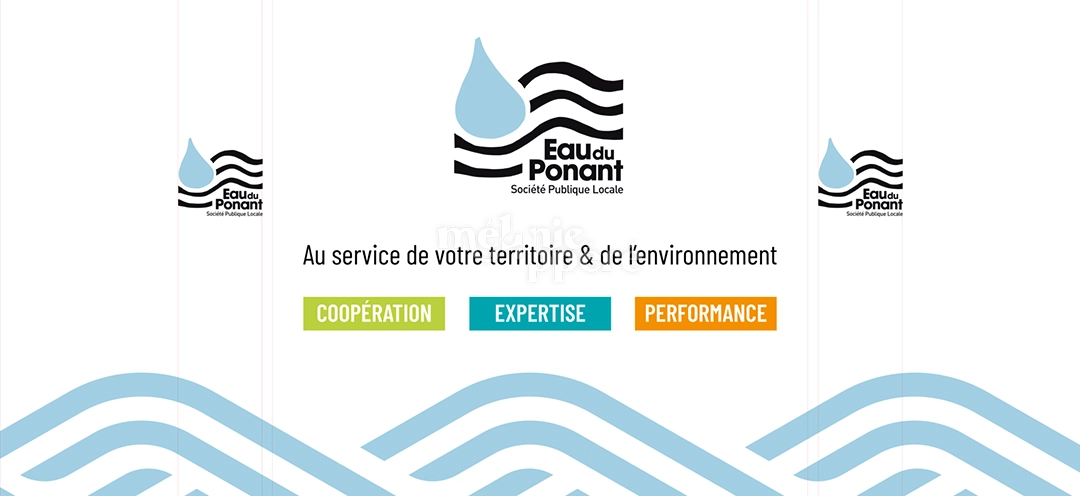 Comptoir d'accueil réalisée pour Eau du Ponant par la graphiste Mélanie Appéré