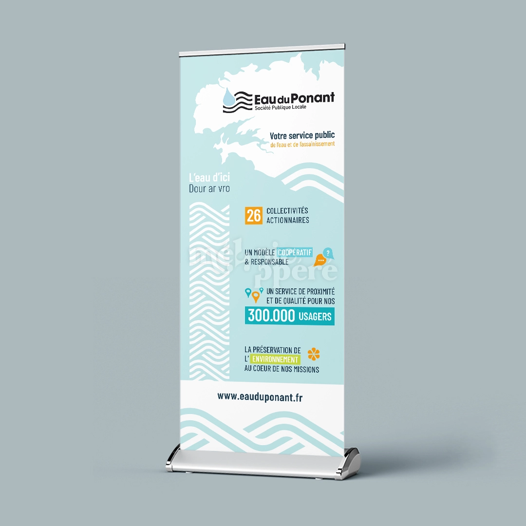 Kakemono réalisée pour le stand Eau du Ponant par la graphiste Mélanie Appéré