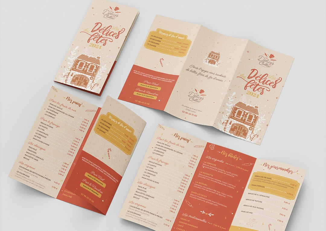 Carte des fêtes réalisée pour la boulangerie Les Délices de Callac, par la graphiste Mélanie Appéré