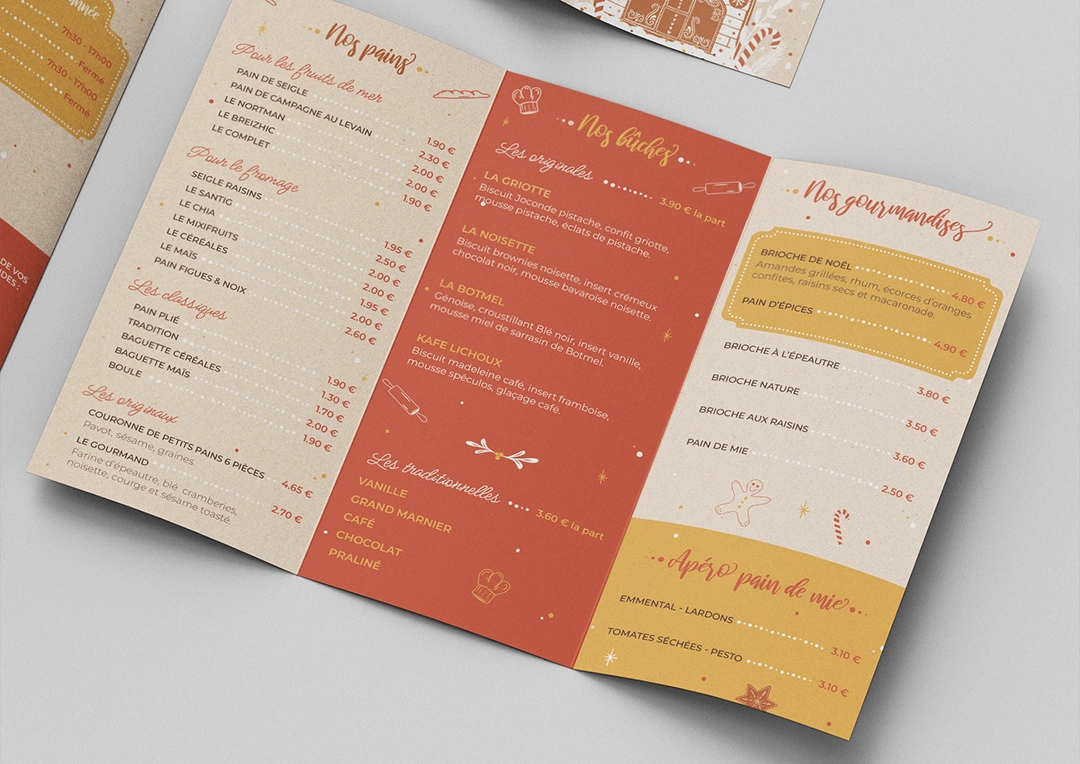 Carte des fêtes réalisée pour la boulangerie Les Délices de Callac, par la graphiste Mélanie Appéré