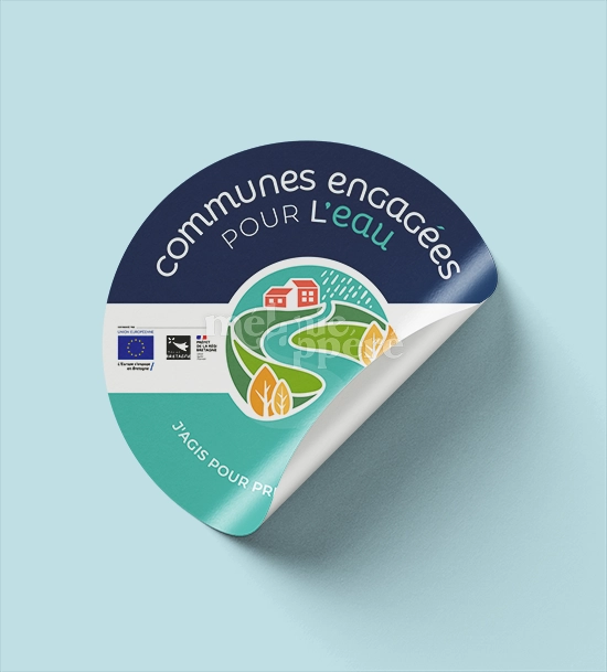 Autocollants réalisé pour le programme Communes engagées pour l'eau par la graphiste Mélanie Appéré
