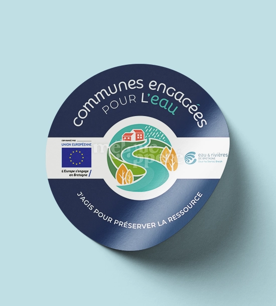 Autocollants réalisé pour le programme Communes engagées pour l'eau par la graphiste Mélanie Appéré