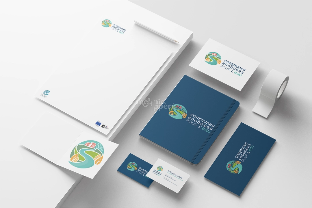 Identité visuelle réalisée pour le programme Communes engagées pour l'eau par la graphiste Mélanie Appéré
