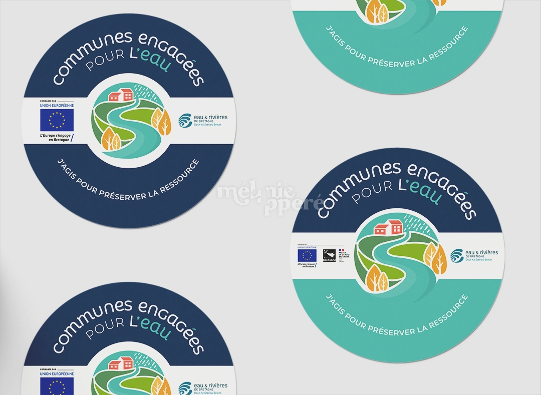 Autocollants réalisé pour le programme Communes engagées pour l'eau par la graphiste Mélanie Appéré