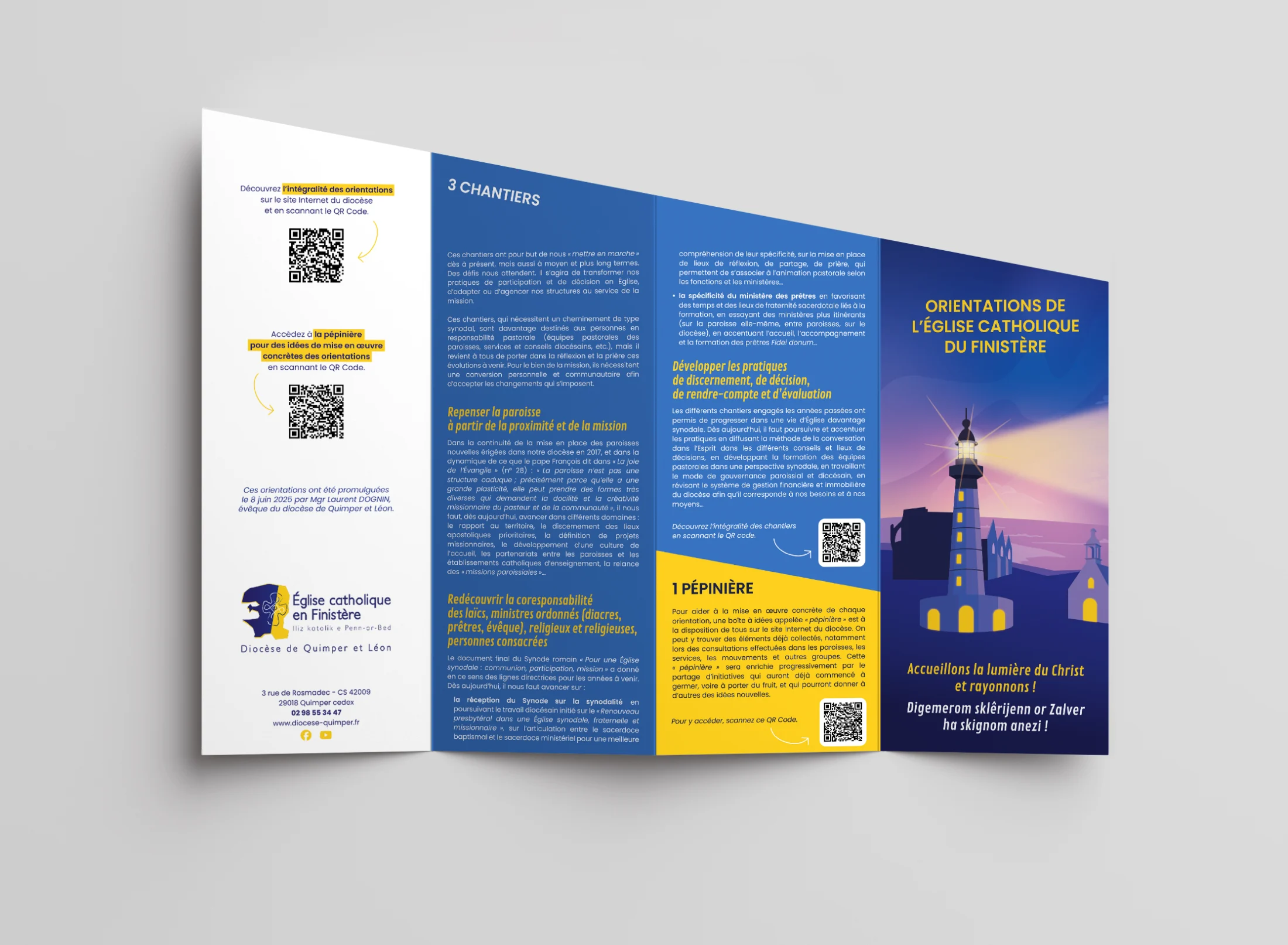 Dépliant et illustrations réalisés pour les orientations diocésaines 2025 par la graphiste Mélanie Appéré.