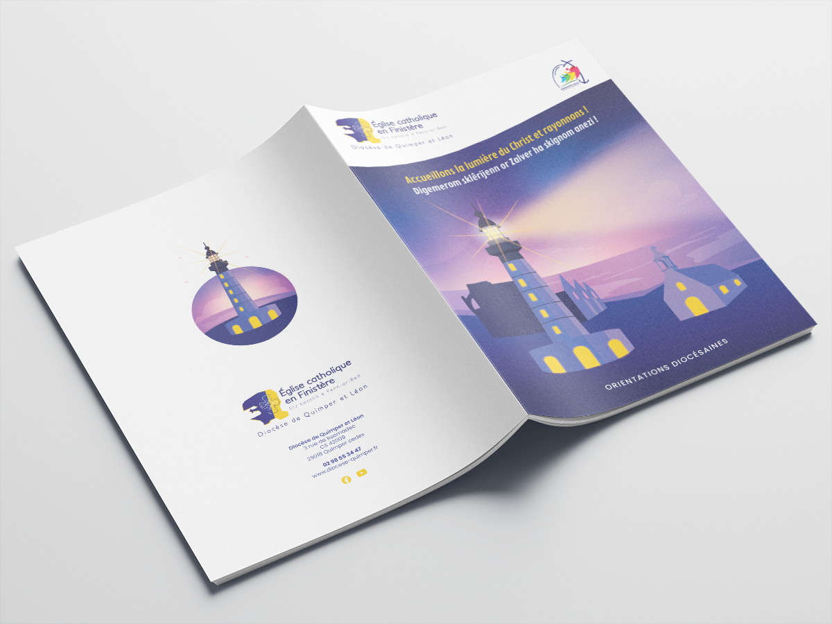 Brochure et illustrations réalisées pour les orientations diocésaines 2025 par la graphiste Mélanie Appéré.