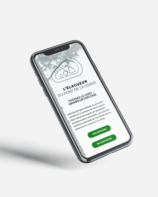 Webdesign mobile réalisé pour le site de l'Élagueur de Pont de la Corde, par la graphiste Mélanie Appéré.