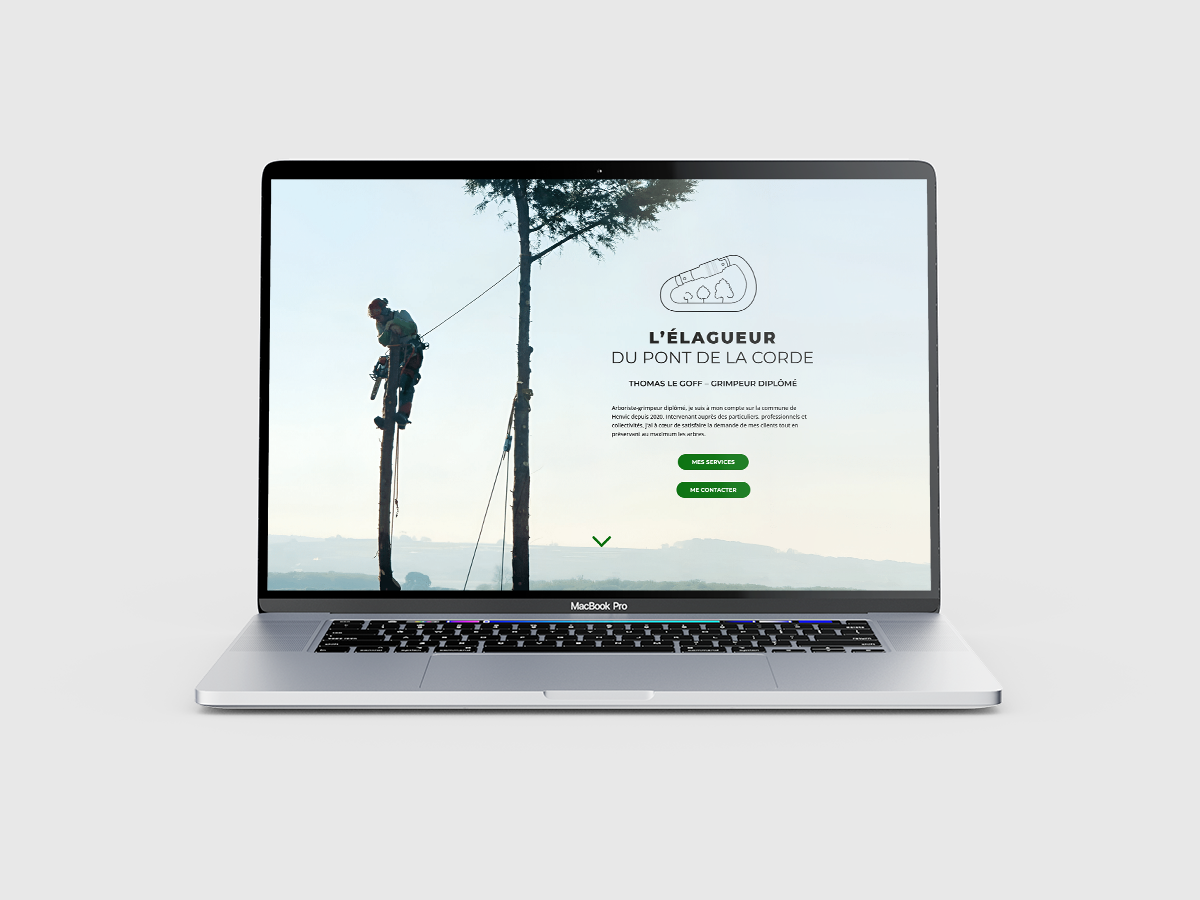 Webdesign réalisé pour le site de l'Élagueur de Pont de la Corde, par la graphiste Mélanie Appéré.