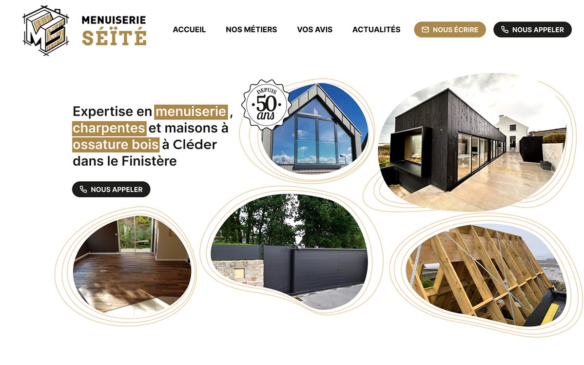 Webdesign réalisé pour le site de Menuiserie Séïté, par la graphiste Mélanie Appéré.