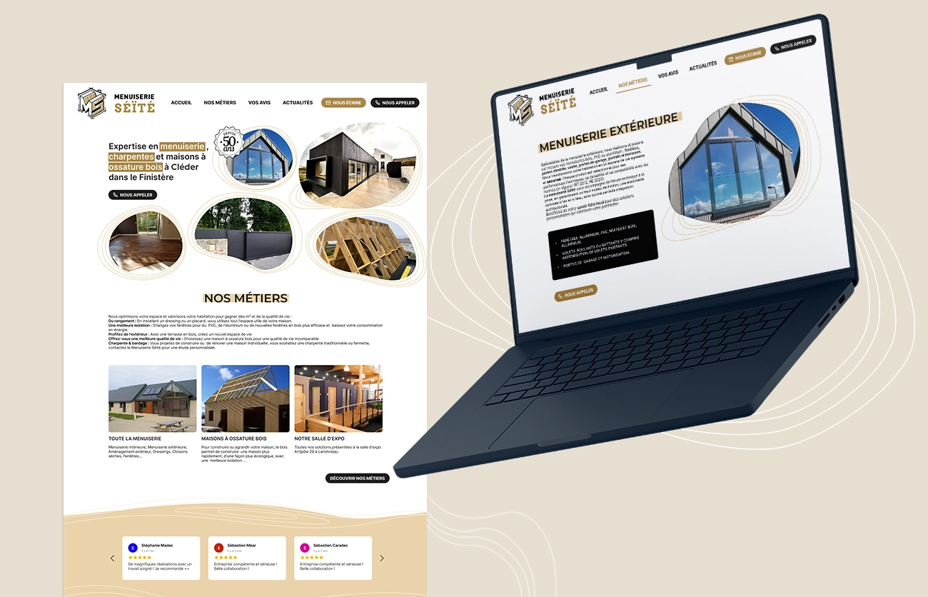 Webdesign réalisé pour le site de Menuiserie Séïté, par la graphiste Mélanie Appéré.