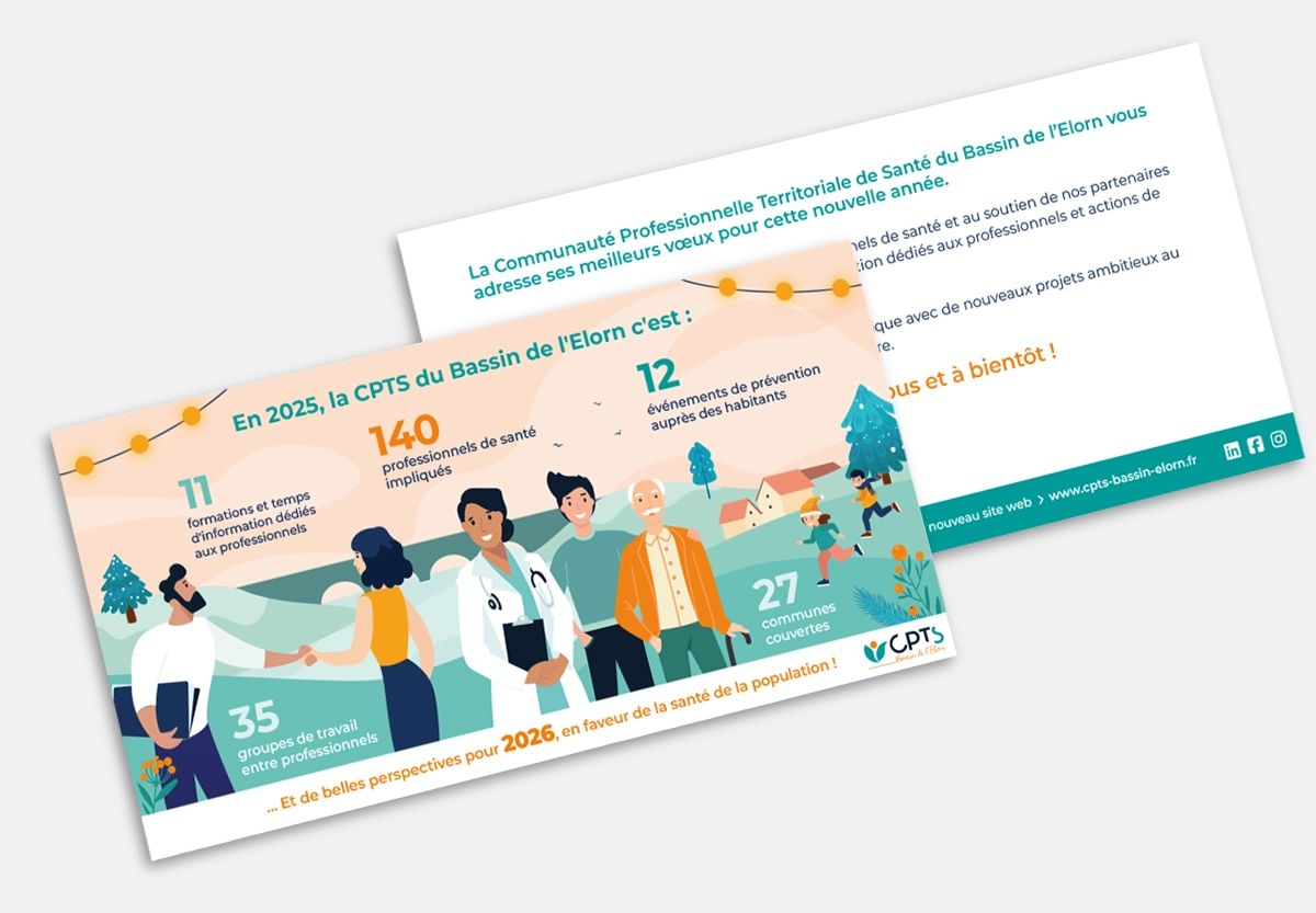 Carte de vœux 2026 de la CPTS du Bassin de l'Elorn, réalisée par la graphiste Mélanie Appéré