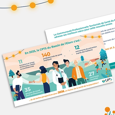 Carte de vœux 2026 de la CPTS du Bassin de l'Elorn, réalisée par la graphiste Mélanie Appéré