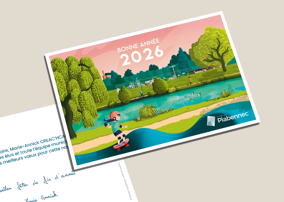 Carte de vœux 2026 de la ville de Plabennec, réalisée par la graphiste Mélanie Appéré