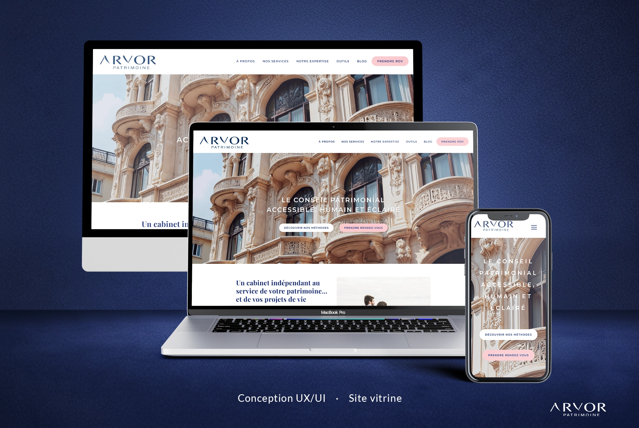 Webdesign réalisé pour le site Arvor Patrimoine par la graphiste Mélanie Appéré.