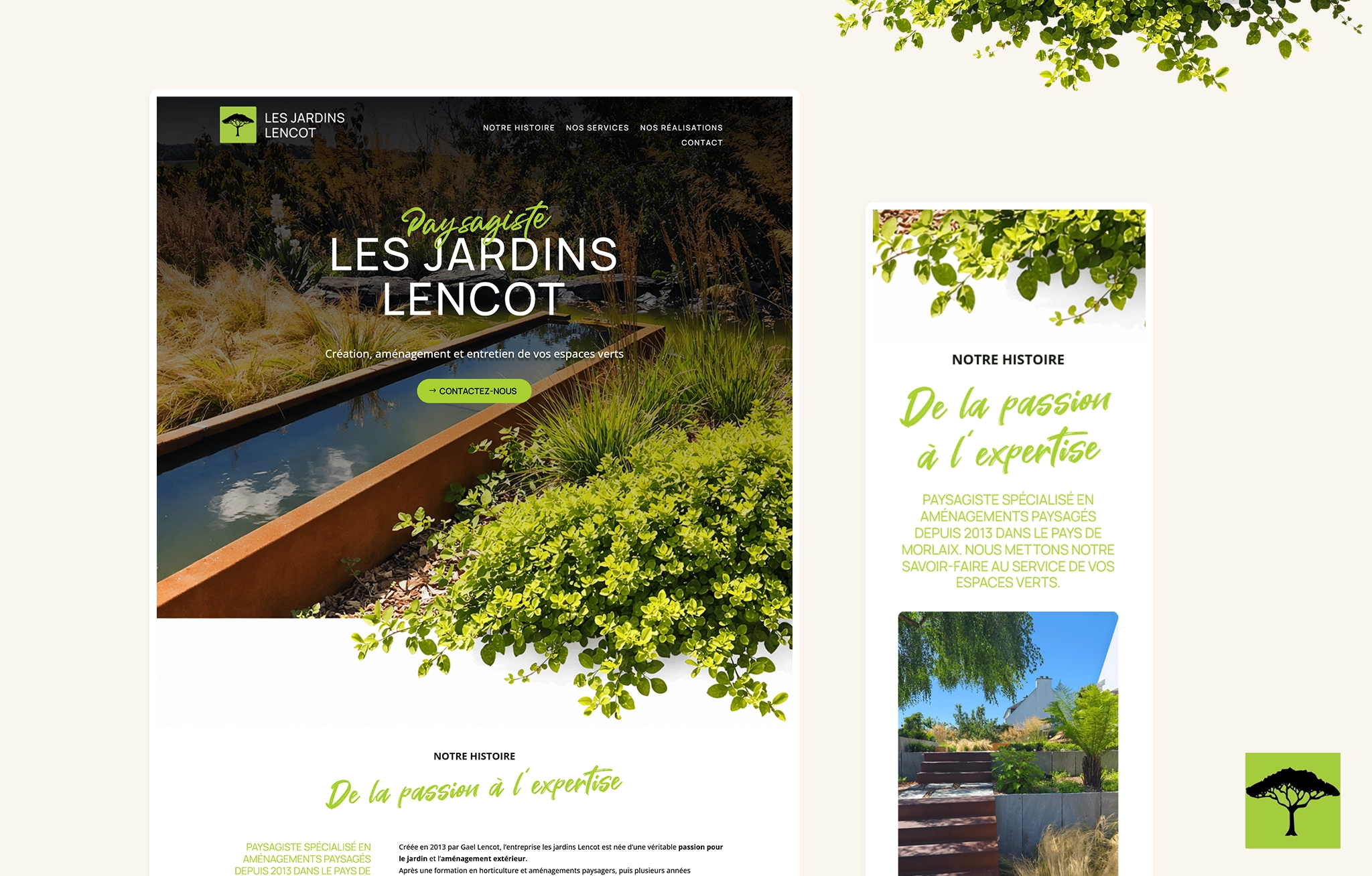 Création d'un webdesign pour le site des Jardins Lencot par la graphiste Mélanie Appéré
