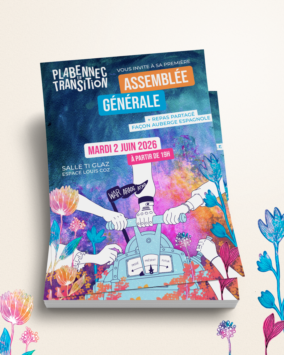 Création d'une affiche pour l'AG de Plabennec en Transition par la graphiste Mélanie Appéré