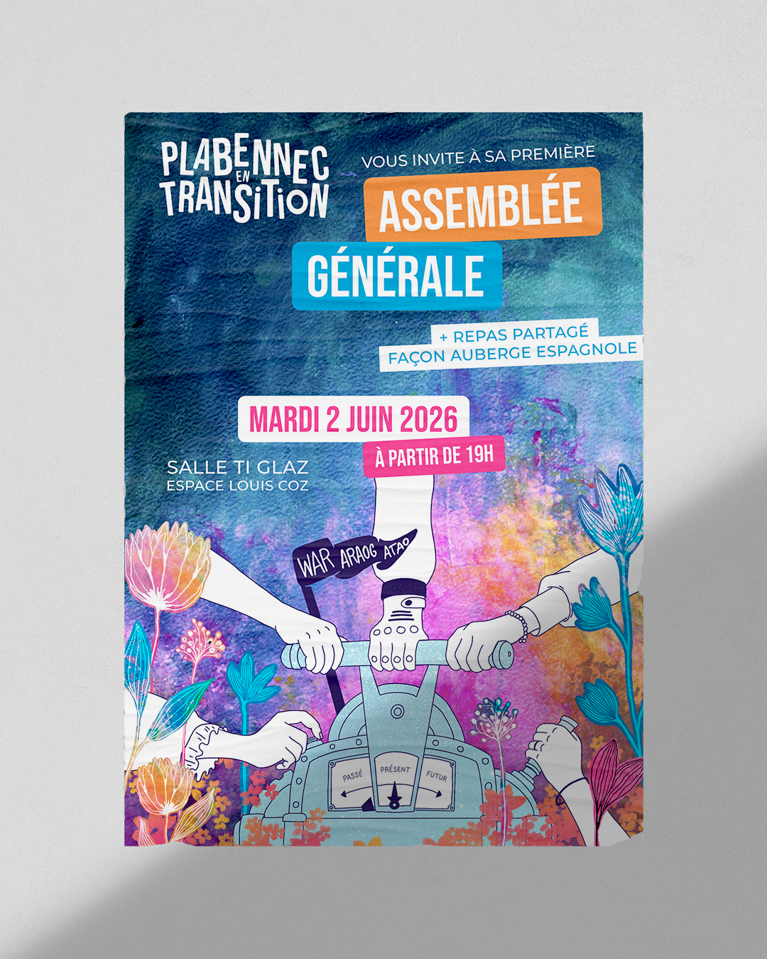 Création d'une affiche pour l'AG de Plabennec en Transition par la graphiste Mélanie Appéré